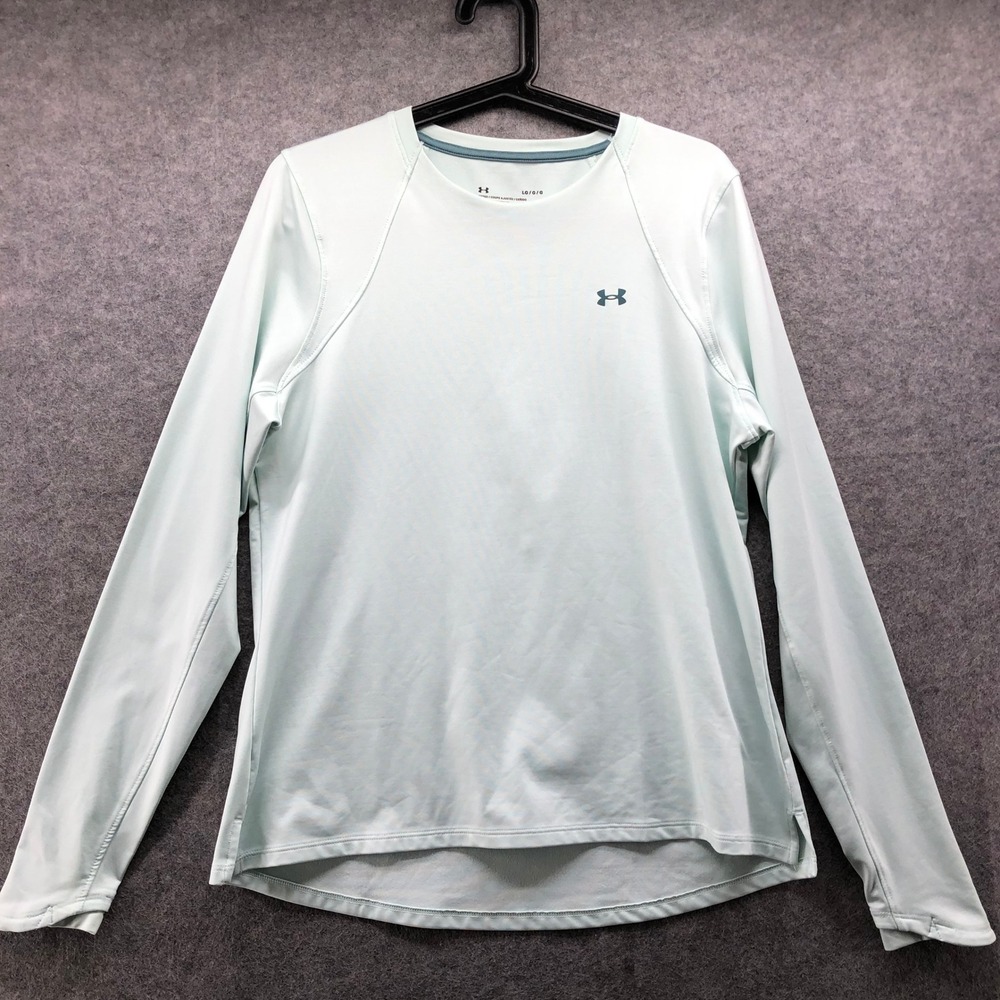 Under Armour ColdGear Fitted Top Womens Large Mint Blue Long Sleeve Athletic Tee